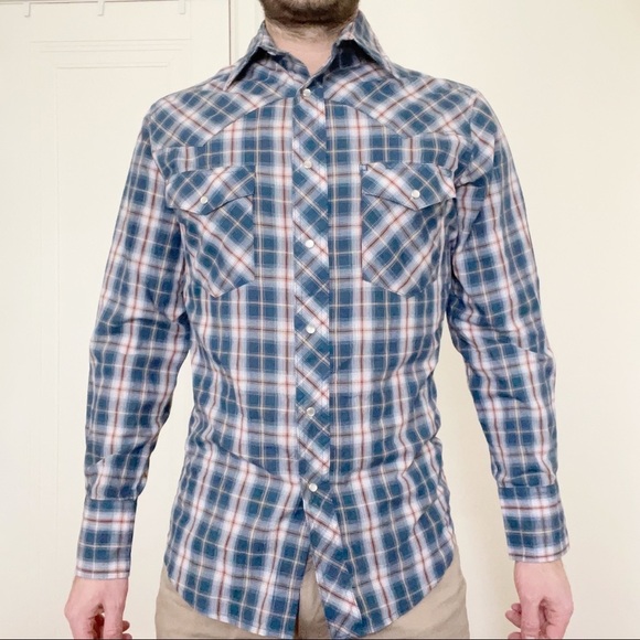 Wrangler Western Slim Snap Button Shirt Navy Men’s Size Small - Picture 1 of 6